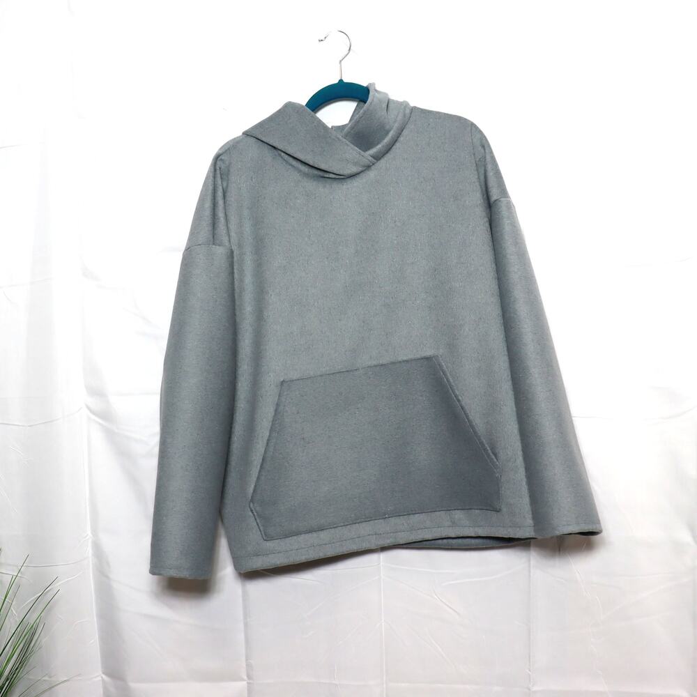 Handmade Cashmere Wool Hoodie Teal Gray Boxy Fit L Soft Designer‎ Fabric